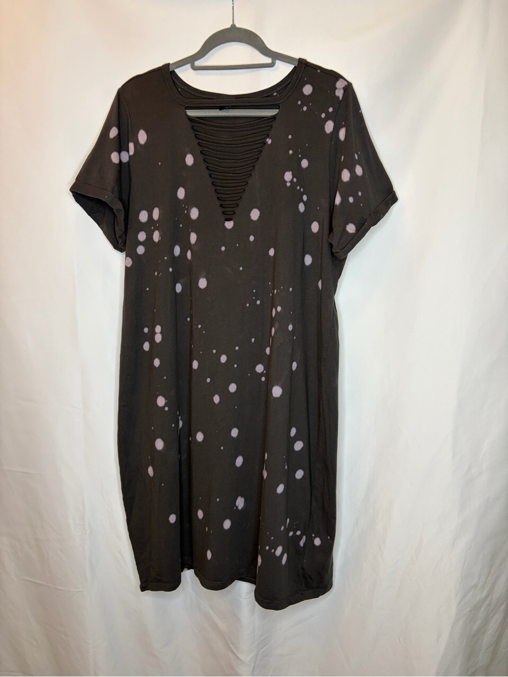 Torrid Bleach Splatter T-Shirt Dress Shredded Ladder V-Neck Black Plus Size 1